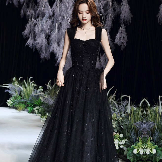 노블드레스 오프숄더 블랙드레스 2부드레스 무대 파티복 LD-486
