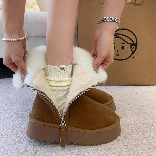 스타일닥터 통굽 보온 기모 여성미들부츠 지퍼 방수 여솜화