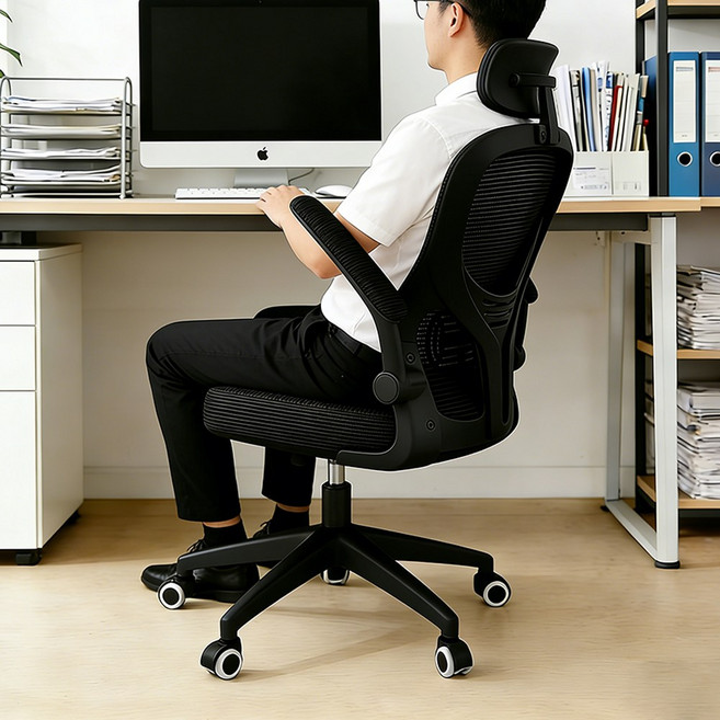 CABICO 회전이 가능한 편안한 사무용 레슨 체어, 블랙+블랙