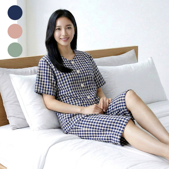 반팔 환자복 세트 빅사이즈 여름 환의 병원복 입원복 선염체크
