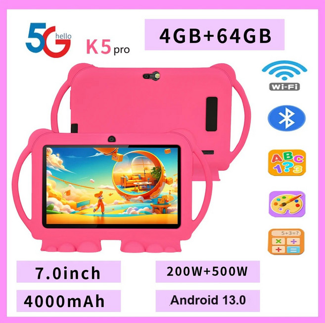 새로운 5G WIFI 7 인치 태블릿 4GB 64GB ROM 그리기 및 학습 휴대용 미니 태블릿 쿼드 코어 듀얼 카메라 4000mAh, Standard Version, 분홍색, 1개