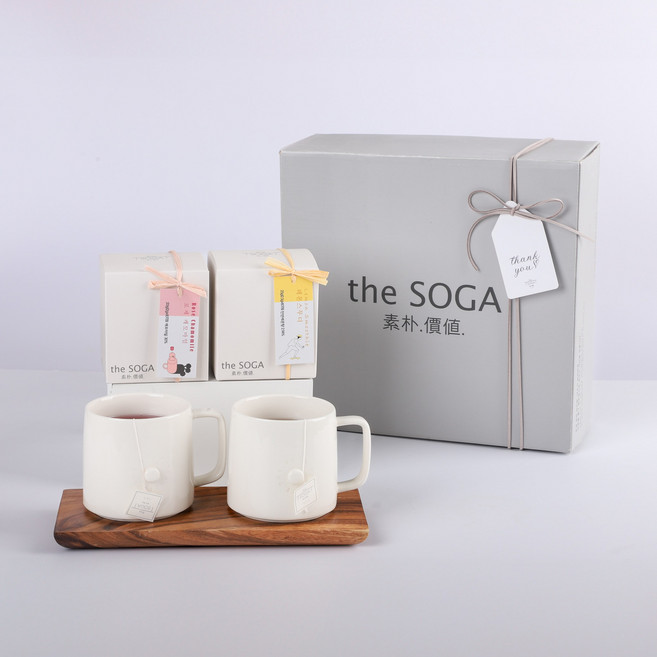 [더소가] 딤플 티머그 + 블렌딩티 티박스 for two 선물세트 차세트 티백선물, 1세트, 무카페인추천 블루베리루이보스+로제캐모마일