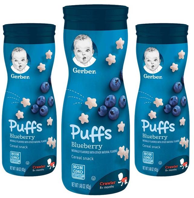 거버 퍼프 시리얼 스낵 42g, 3개, 블루베리