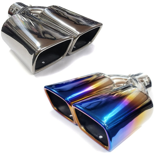 발통마켓 차량용 듀얼 사각 머플러팁 티탄 실버 블루 배기 마후라 머플러, 사각머플러팁(번팁), 1개