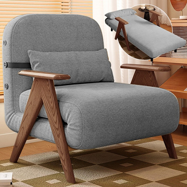 SeekFun 프리미엄 소파베드 튼튼한 원목 패브릭 등받이 각도조절 편안한 접이식 침대소파 원룸소파, 그레이