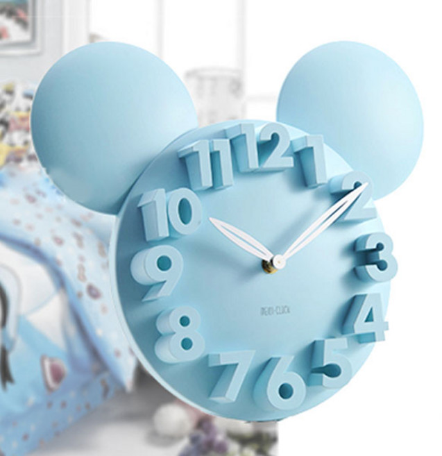 어가네닷컴 미키 입체 저소음 벽시계6color, 하늘색