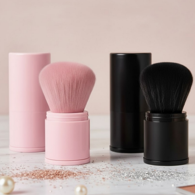 이지앤코 휴대용 미니 메이크업 블러셔 파우더 쉐딩 브러쉬 1+1, 1개, 핑크+블랙