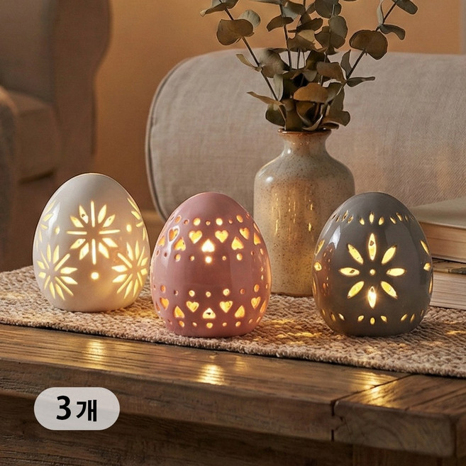 JHY DESIGN LED 무드등 세라믹 에그 3개 테이블조명 무드등 3컬러, 다색