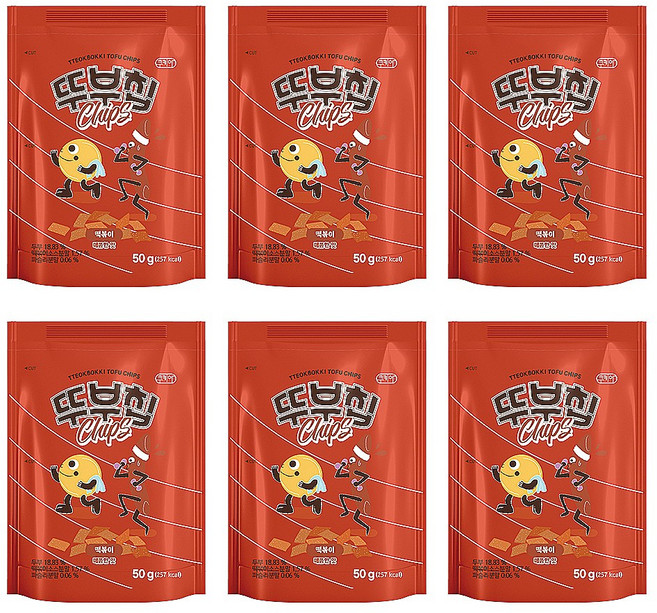 쿠키야 뚜부칩 떡볶이맛 50g 바삭 고소 두부과자 남녀노소, 6개