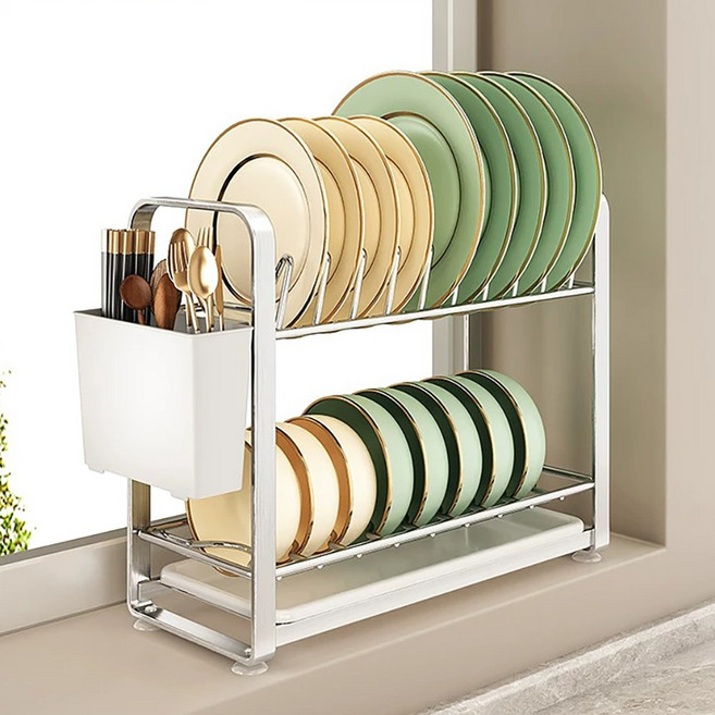 Alemon2단 스테인레스 틈새 식기건조대, 스테인리스 강, 1개