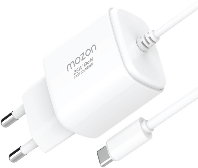 [TJCOMPANY] MOZON 모즈온 GaN 지원 최대 25W PD PPS C타입 케이블 일체형 고속 충전기 어댑터, 1개, 화이트