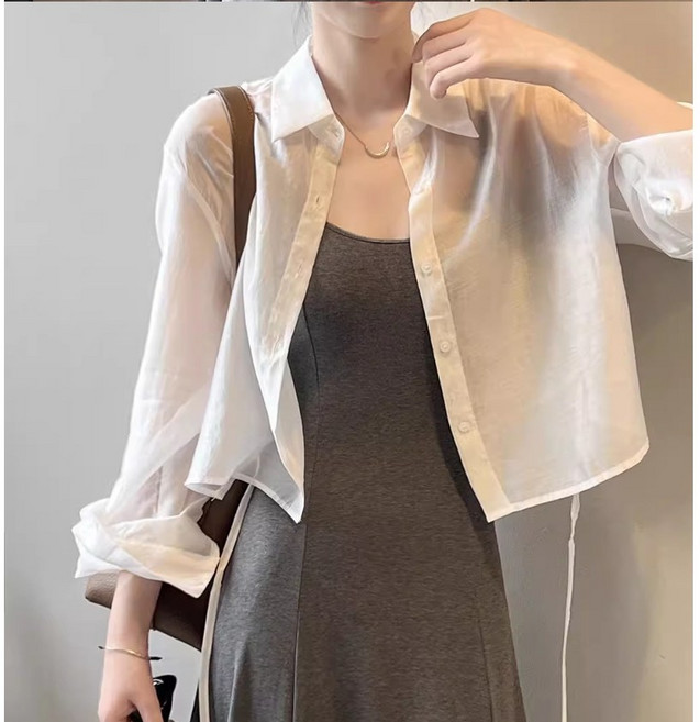쌍천 여름 얇은 긴팔 자외선 차단 쉬폰 슬림 카디건 쇼트 톱