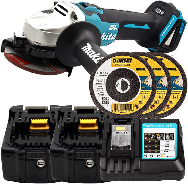 마끼다 DGA404 6.0Ah 호환 배터리 2개 세트 사은품 증정 18V 100mm 4인치 무선 그라인더 핸드 충전 앵글 전동 전기 그라인더 베어툴