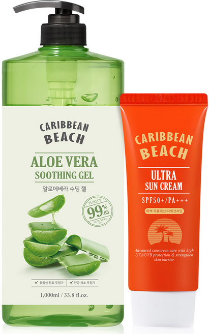 캐리비안비치 알로에 수딩젤 1L 1개 + 울트라 썬크림 60ml 1개