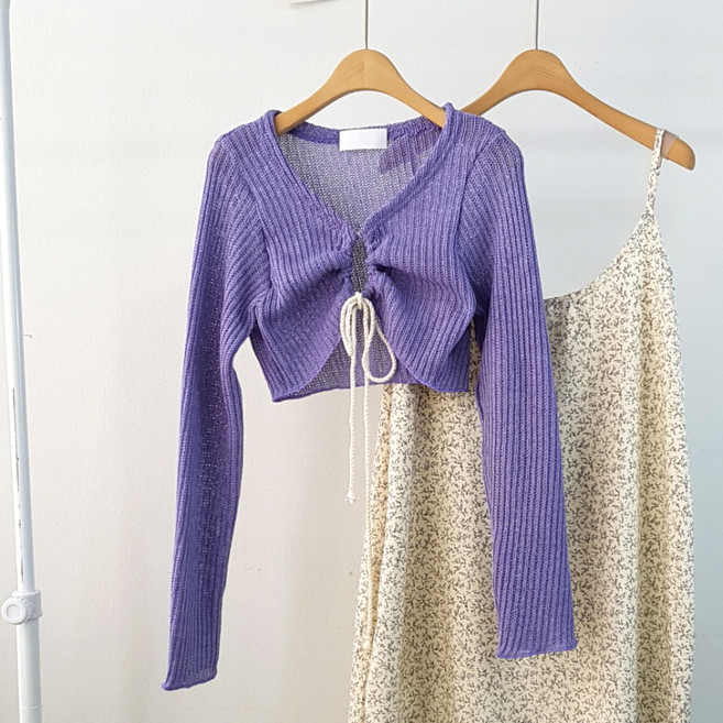 상상그이상 여성용 국내제작 토핑 스트링 볼레로 끈가디건 가성비좋은 시스루니트 원피스위에 입을 숏가디건 여리여리핏 리본끈 크롭니트