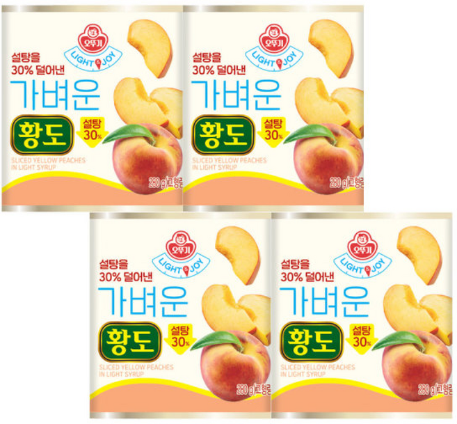 오뚜기 가벼운 황도 저당 저칼로리 과일 통조림, 4개, 280g
