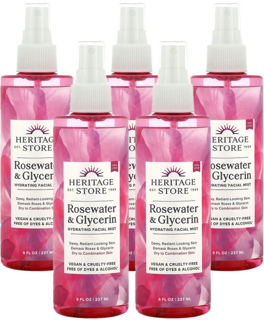 헤리테지 헤리티지 스토어 로즈워터 앤 글리세린 하이드레이팅 페이셜 미스트, 237ml, 5개 - 쿠팡