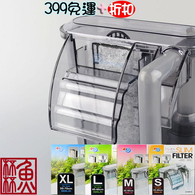 水世界 超薄外掛過濾器 L/XL/M/S 適用35-70cm魚缸, 1個, M (380L/H)