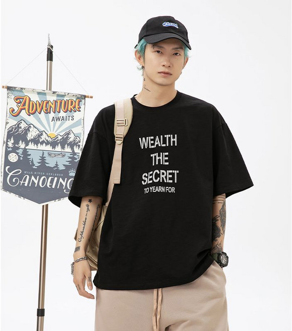 유루 남성용 오버핏 슬라브 반팔 티셔츠 / L1894