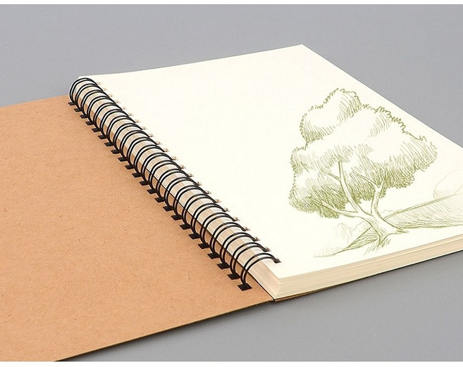 50매 클래식 무지 스프링 스케치 노트 드로잉 캘리그래피 소묘 연습 미술 노트 연습장 메모 낙서 그림 공책 백지 메모장, 1개, 브라운 표지 & 화이트 속지 스케치노트