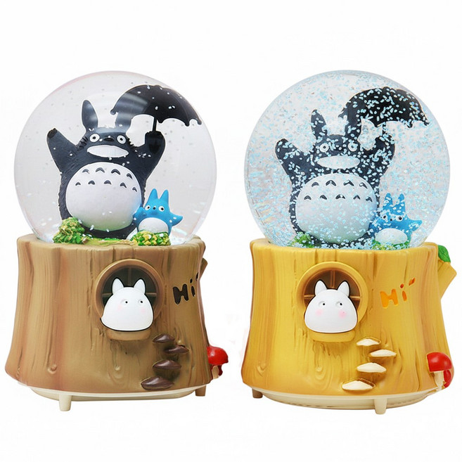 지브리 이웃집 토토로 오르골 스노우볼 워터볼 LED 램프 크리스탈볼 뮤직램프 자동눈날림, 1.브라운A