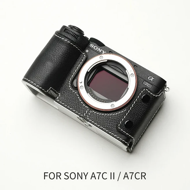 Mr.Stone 소니 A7C2 카메라 케이스 커버 a7C Ⅱ I 보호 수제 천연 가죽 가방 액세서리, 20 Darkblack white line