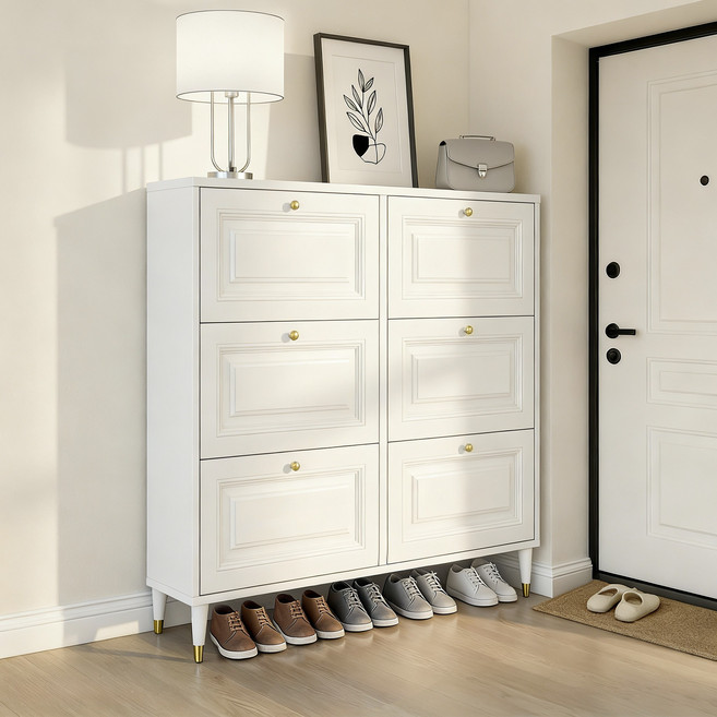 (무료 설치)신발장 수납장 틈새 현관 신발 정리대 폭좁은 슬림 얇은 선반 XG520, 3단, 화이트-100*24*118