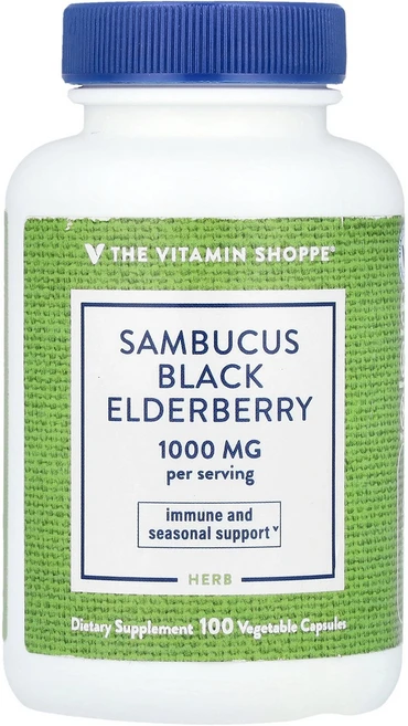 The Vitamin Shoppe Sambucus Black Elderberry 100 Vegetable Capsules 500 mg per Capsule, The Vitamin Shoppe, Sambucus B, 1개 - 쿠팡