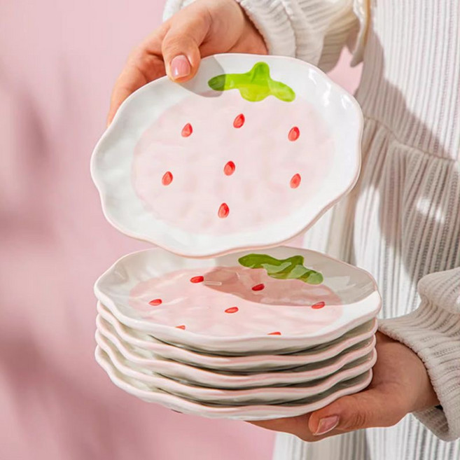 BLOWFISHFUGU 큐티 딸기 반찬 접시 식탁 쓰레기판 반찬접시 6인치접시 15CM, 6개, 분홍색