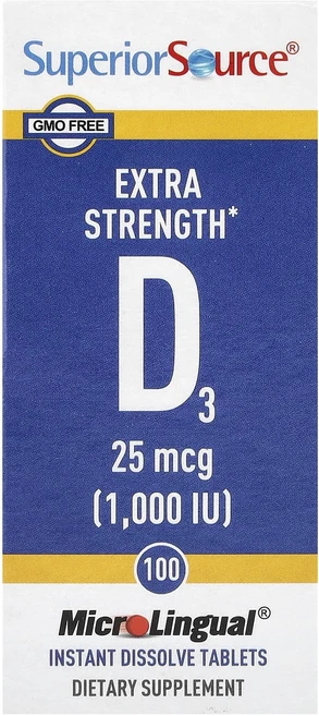 Superior Source D3 엑스트라 강도 25mcg(1000IU) MicroLingual® 용해 정제 100정, SuperiorSourceD3엑스트라강도25mcg100, 1개 - 쿠팡
