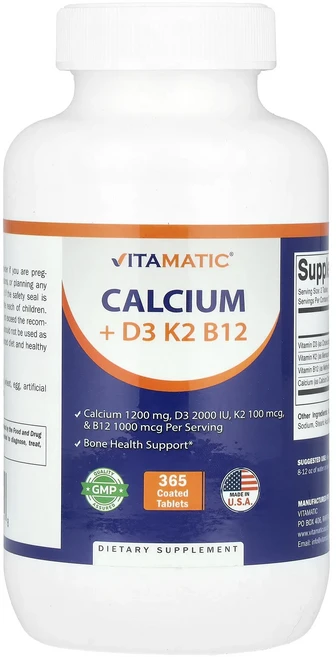 Vitamatic 칼슘 + D3 K2 B12 365 코팅 정제, Vitamatic칼슘D3K2B12365코팅정제, 1개 - 쿠팡
