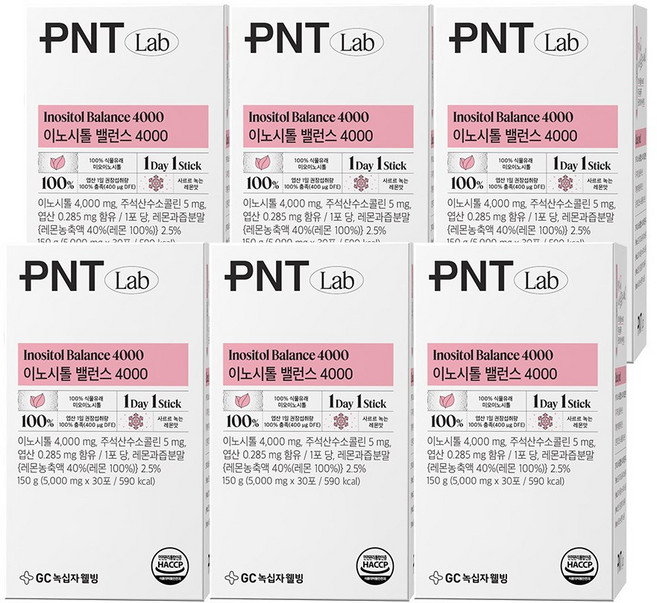 GC녹십자웰빙 PNT 콜린 미오 이노시톨 밸런스 4000 엽산 레몬맛, 150g, 6개