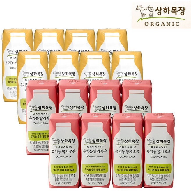 상하목장 유기농우유 125ml 2종(딸기우유8+바나나8) 총16입
