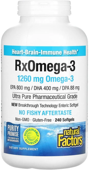 Natural Factors Rx 오메가3 1260mg 소프트젤 240정(소프트젤당 630mg), NaturalFactorsRx오메가31260mg소프트젤, 1개 - 쿠팡