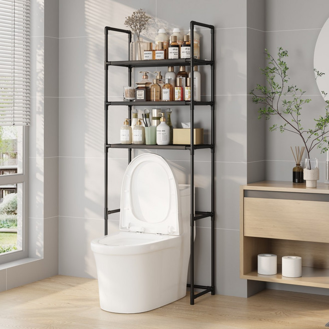 블랙 강화형 3단 변기 위 수납선반 욕실 공간활용 정리대, 1개, 검은색