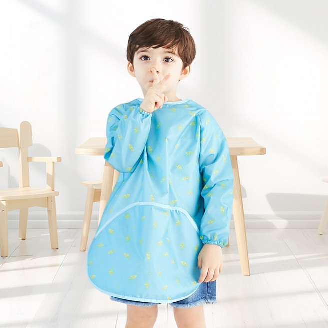 엘리몽 긴소매 유아 미술가운 앞치마, 유로도그 블루