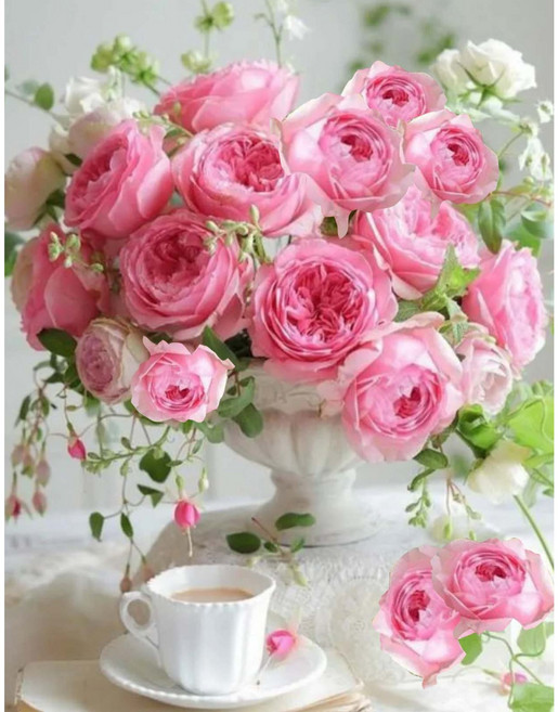 엠제이에스 보석십자수 50x40cm (캔버스형) DIY 세트 MP8, MJ25 장미사랑꽃병, 1세트