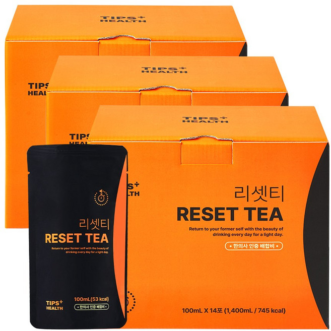 팁스헬시 리셋티 순환 붓기케어 호박즙 호박차 붓기차, 3개, 14개입, 100ml
