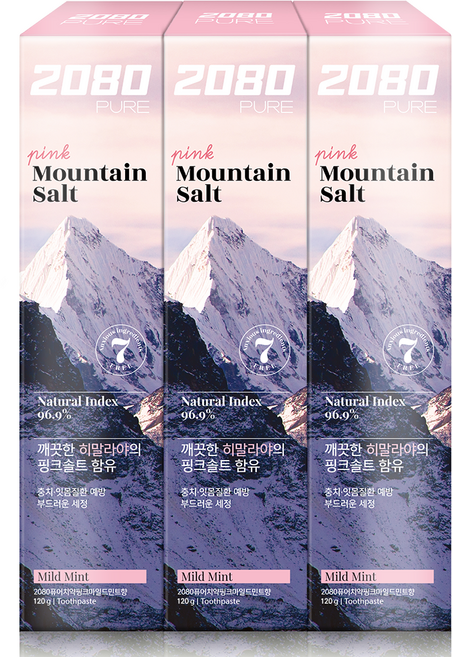 2080 퓨어치약 핑크마일드민트향, 120g, 3개
