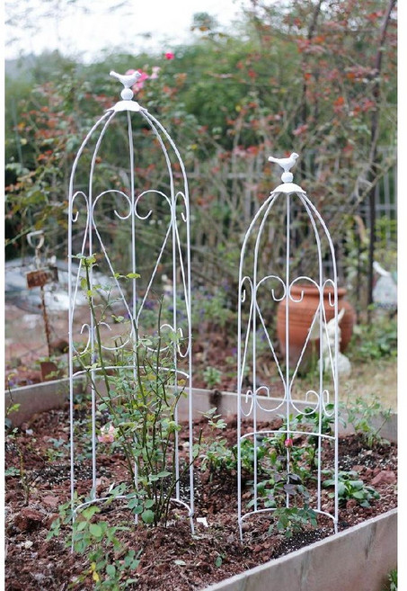 장미아치 오벨리스크 철제 식물지지대 울타리 원예, 중간, 2세트(청동) 소형