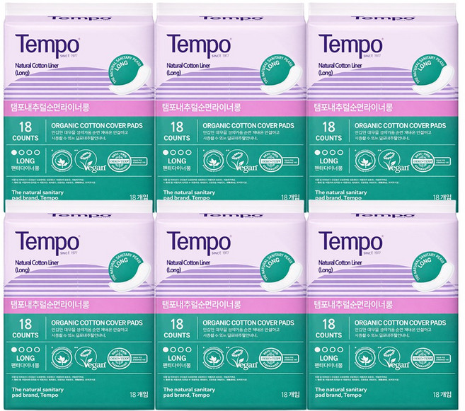 동아제약 내추럴 순면 커버 라이너, 롱, 18매입, 6개