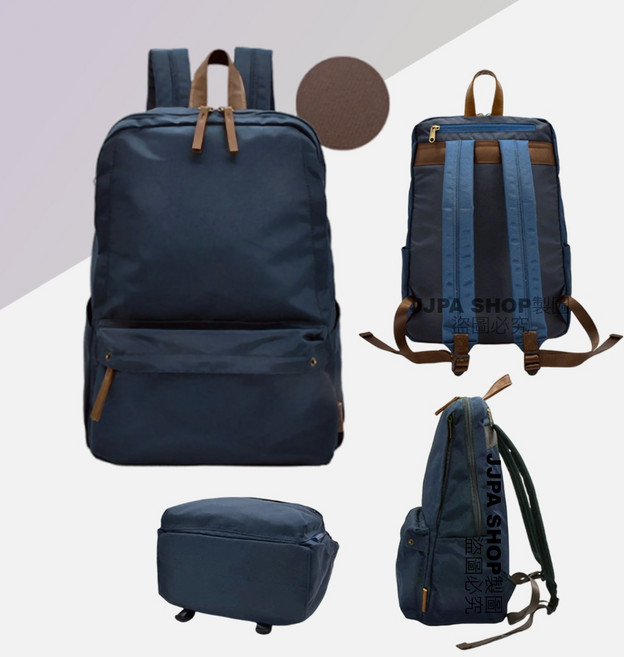 日系輕便防潑水筆電後背包 15吋筆電適用 旅遊通勤雙肩包 棕黛藍, 日系-棕黛藍, 1個