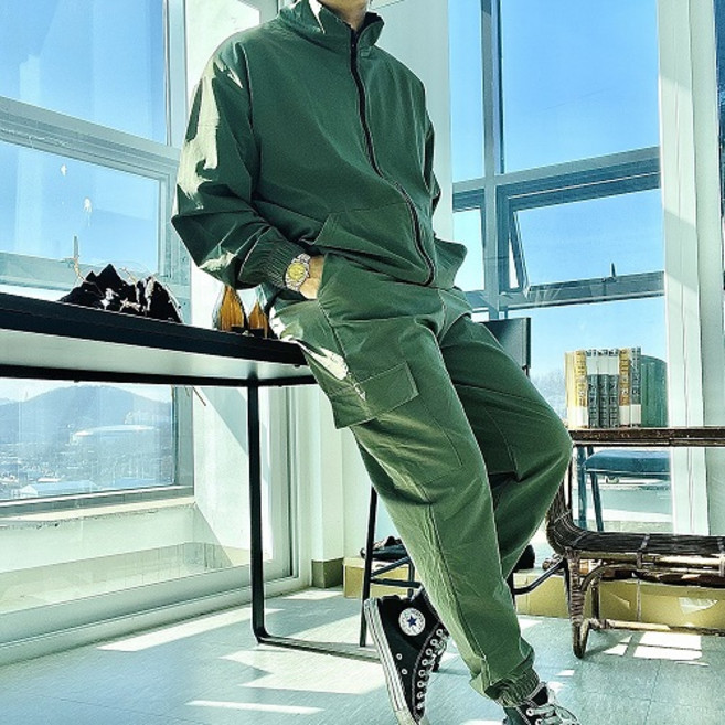 남자바람막이 등산복 집업 져지 스판 카고조거팬츠 트레이닝세트