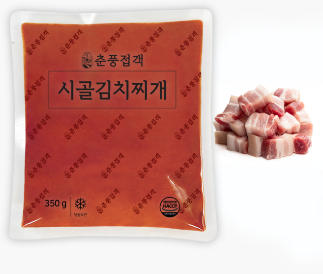 춘풍접객 시골 돼지고기 김치찌개 350g + 삼겹살 100g 냉동 원팩 찌개 베이스 육수 소스, 1개