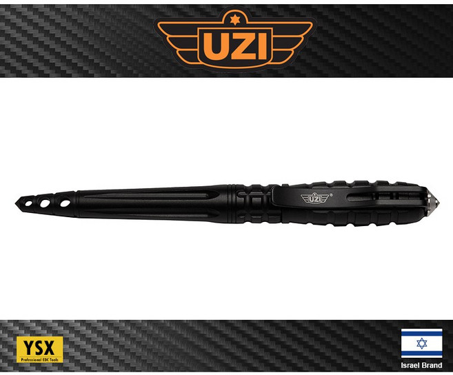 UZI 戰術筆 鋁合金玻璃擊碎器防身筆 黑色, 1個