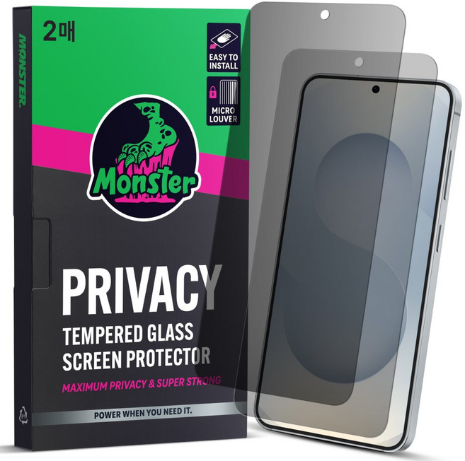 몬스터 사생활보호 슈퍼강력 강화유리 휴대폰 액정보호필름 2매 + 똥손탈출 부착틀, 1세트