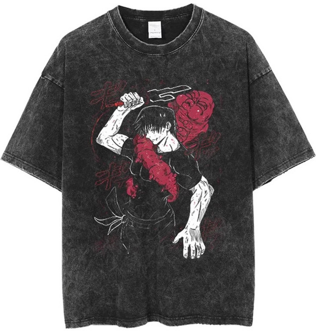 주술회전굿즈 남여공용 반팔티셔츠 애니메이션티 캐릭터티셔츠 고죠사토루티 주술회전 레트로 워시드 올드 반팔 티셔츠 [세상의모든피플]