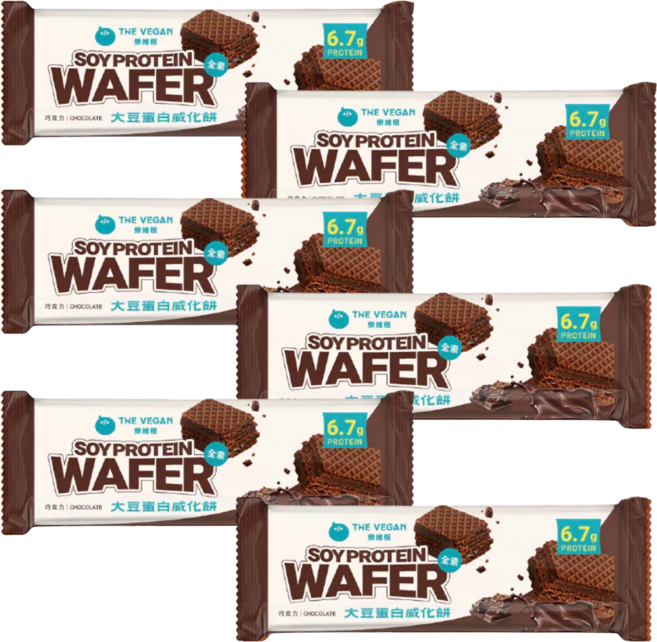 the vegan 樂維根 大豆蛋白威化餅 巧克力口味 補充蛋白質 營養零食, 39g, 6個