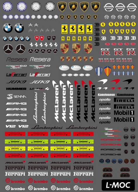 호환 레고 블록 스포츠카 장식 스티커, 유니버설 엠블럼 A4 사이즈 x 1매, 1개