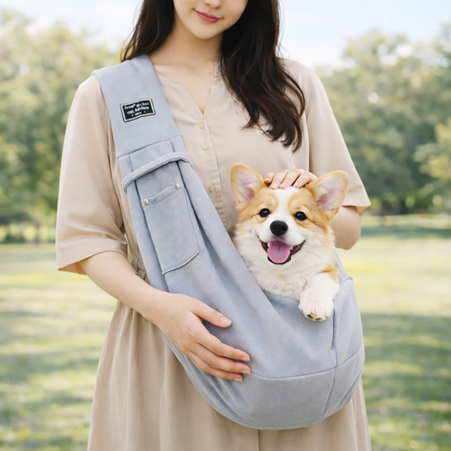 쥬마스 소형 강아지 슬링백 포대기 이동가방, 1개, 그레이